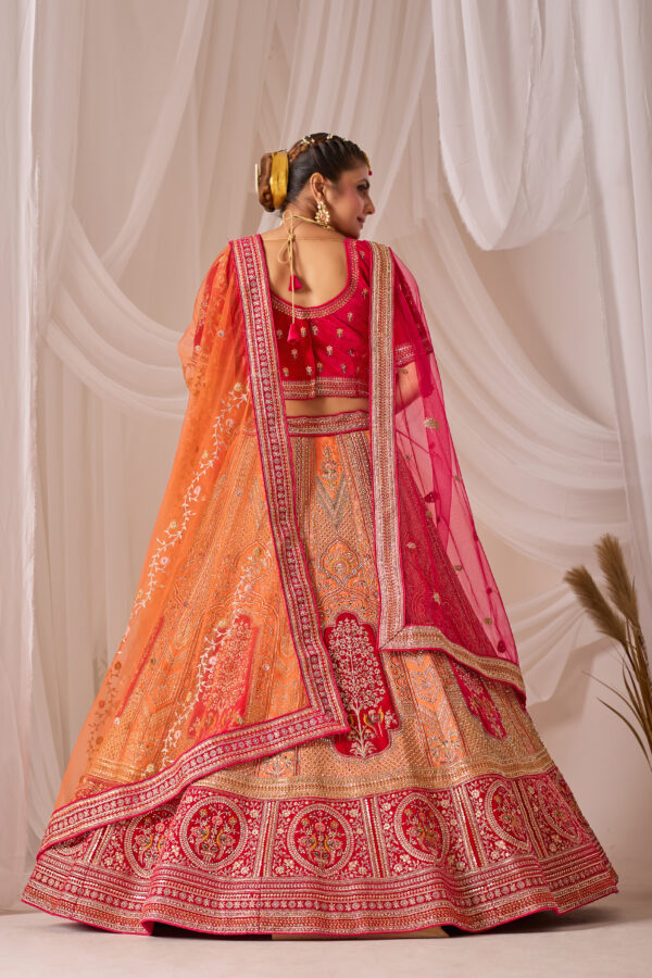 Red & Orange Heavy Embroidered Bridal Lehenga - Image 4