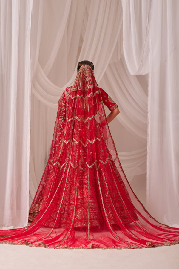 Traditional Red Embroidered Bridal Lehenga - Image 7