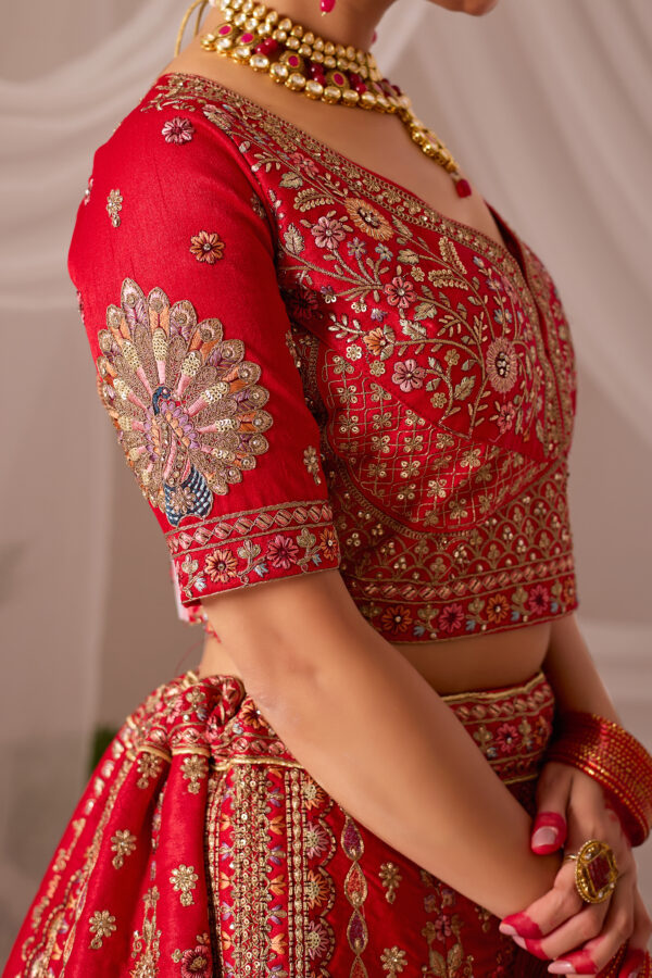 Traditional Red Embroidered Bridal Lehenga - Image 5