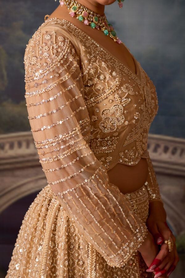 Golden Beads Embroidered Wedding Lehenga - Image 3
