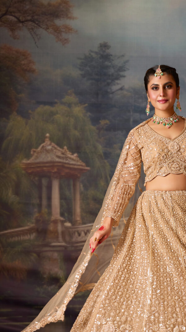 Golden Beads Embroidered Wedding Lehenga - Image 4