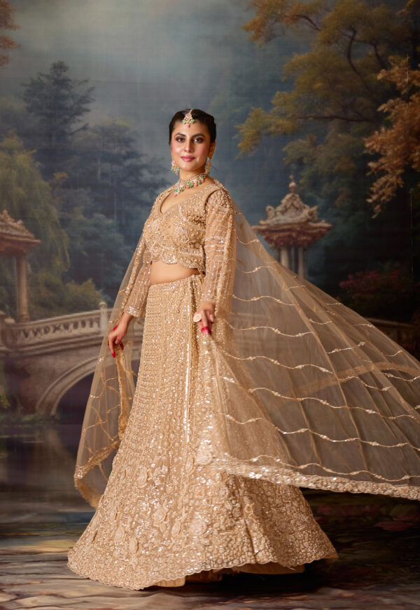Golden Beads Embroidered Wedding Lehenga - Image 5