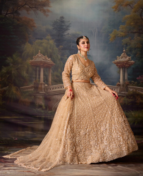 Golden Beads Embroidered Wedding Lehenga - Image 6