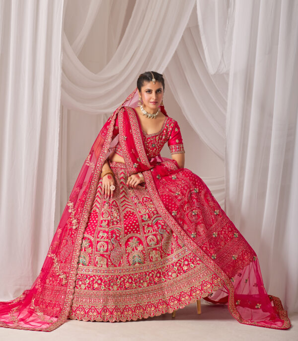 Royal Pink Embroidered Work Lehega For Wedding - Image 5