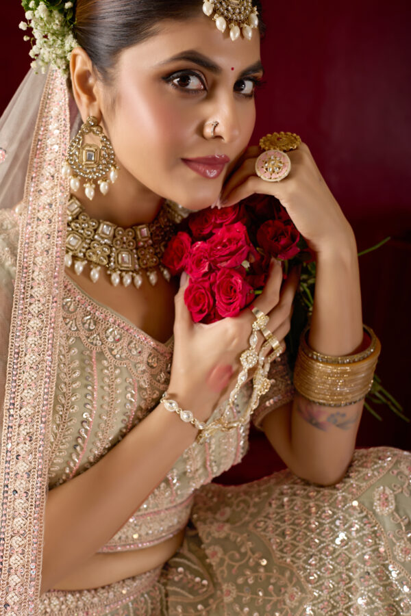Embroidered Sand Cream Beads Lehenga - Image 2