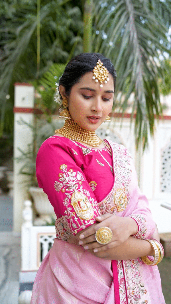 Light Pink Embroidered Silk Saree - Image 3