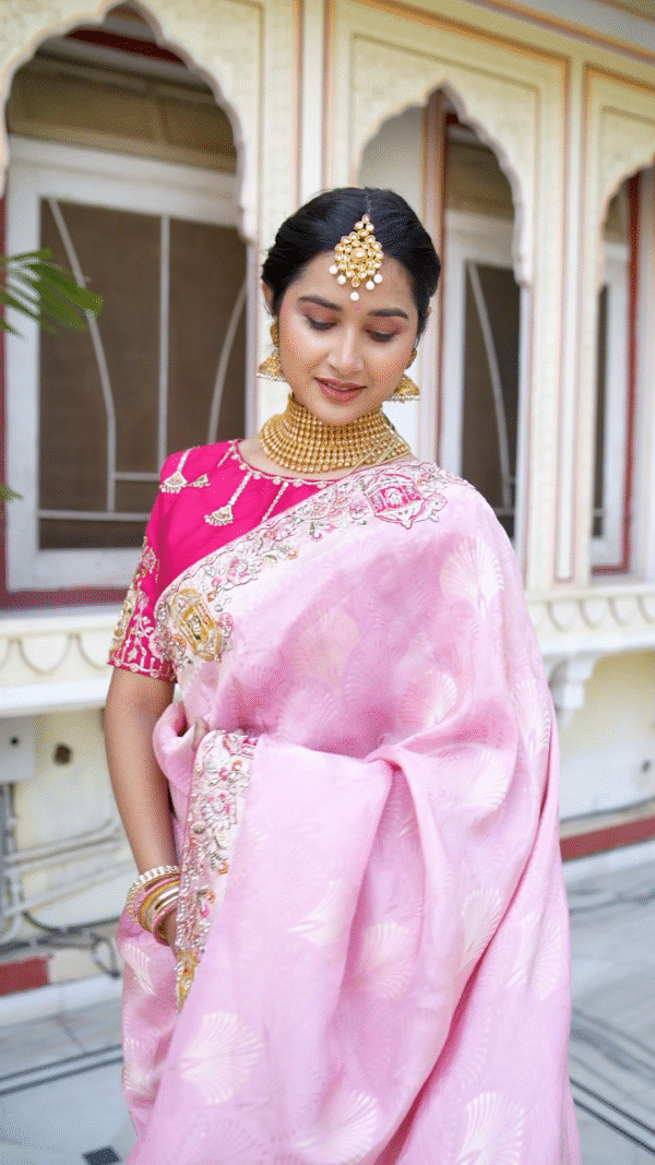 Light Pink Embroidered Silk Saree - Image 2