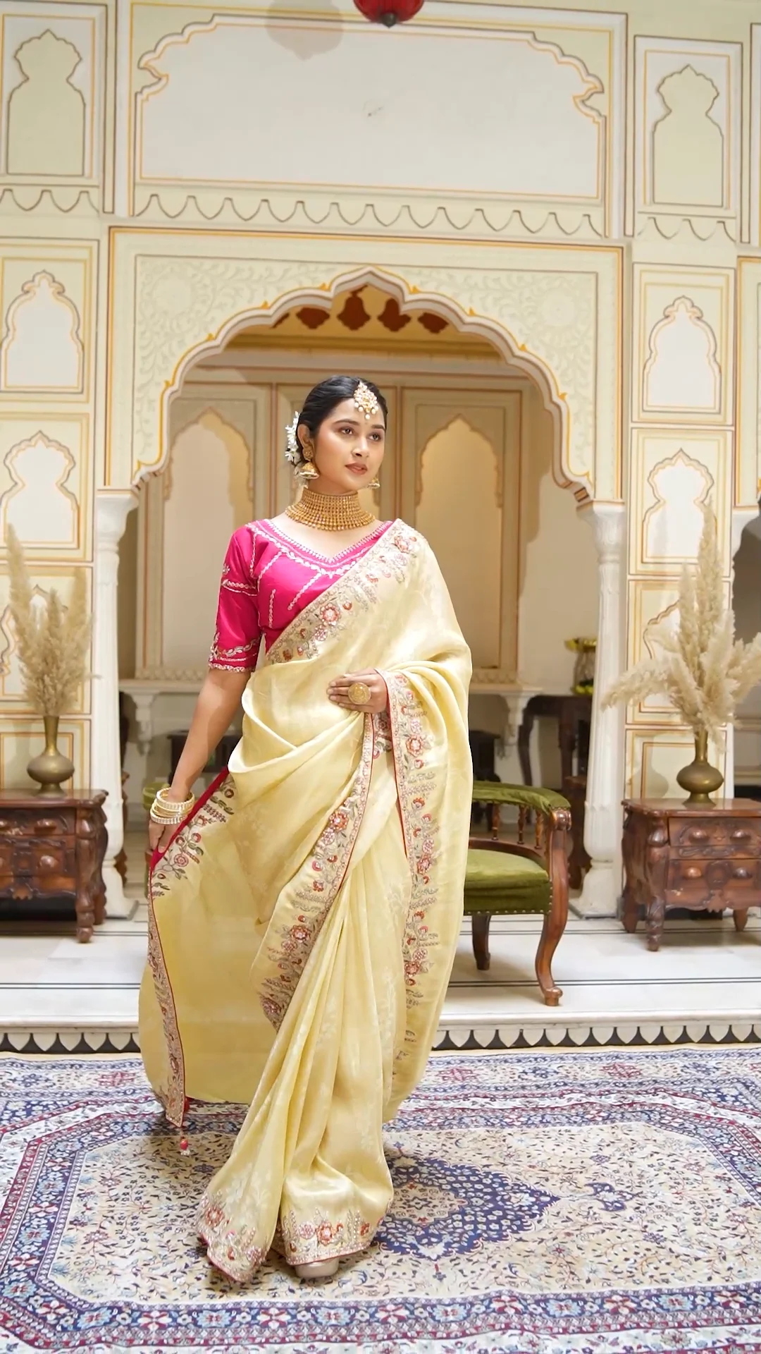 OFF - WHITE CREAMISH SAREE WITH EMBRIODERY WORK