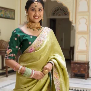 Elegant Olive Green Bridal Embroidered Saree