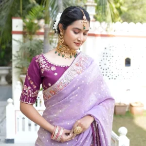 Elegant Light Purple Embroidered Festive Saree