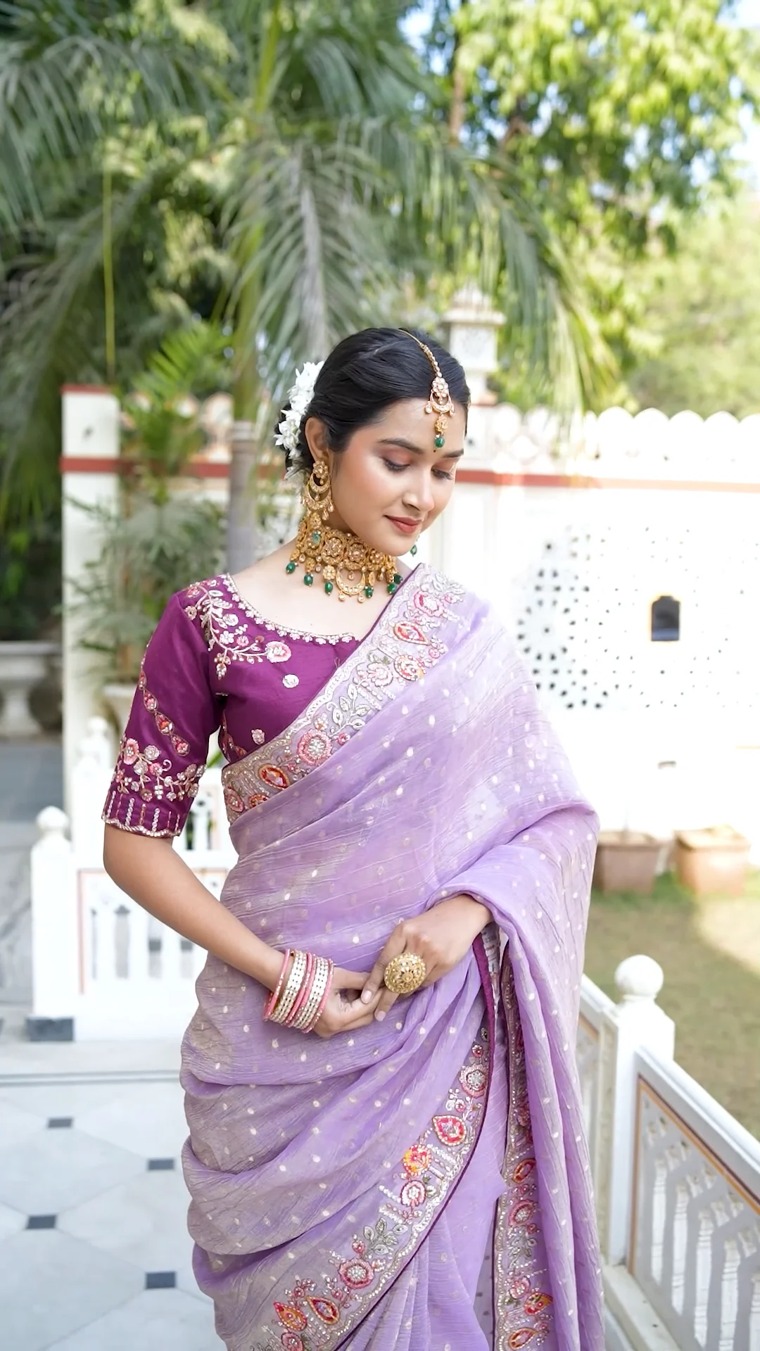 Elegant Light Purple Embroidered Festive Saree