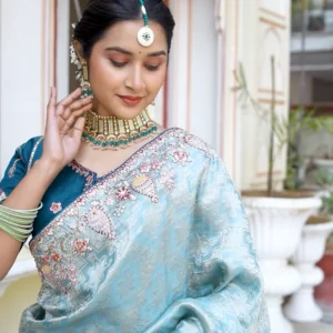 CASUAL LIGHT BLUE SAREE WITH EMBRIODERY WORK