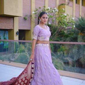 Lavender Viscose Lehenga with Maroon Banarasi Elephant Motif Dupatta