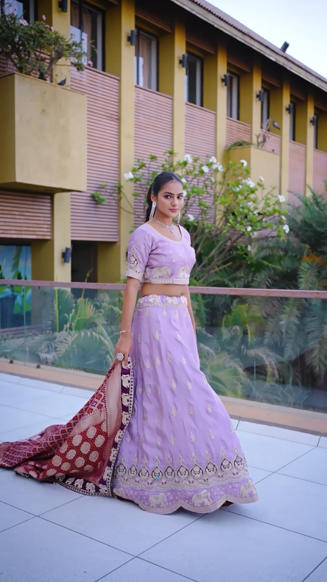 Lavender Viscose Lehenga with Maroon Banarasi Elephant Motif Dupatta