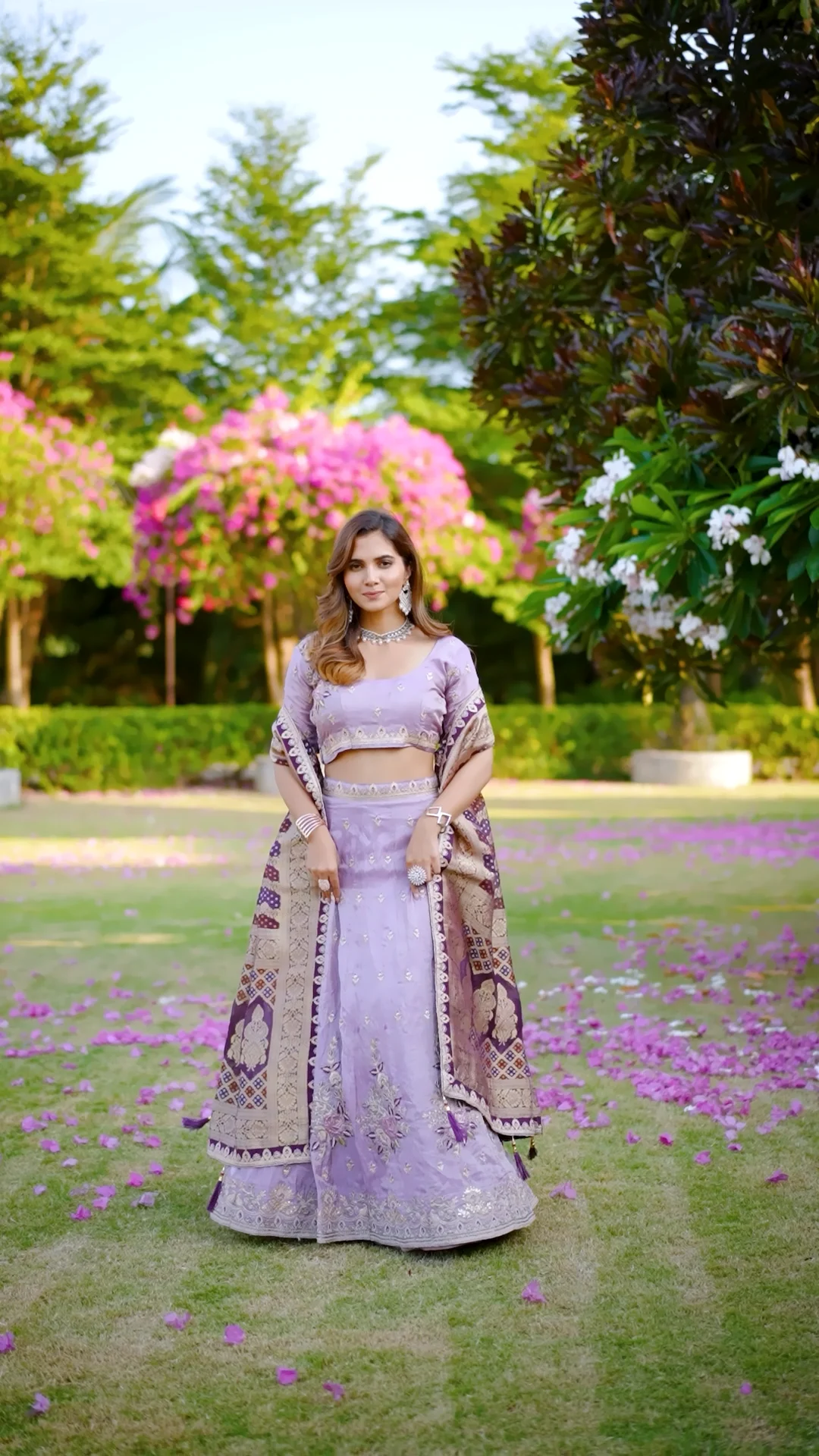 Lavender Viscose Lehenga with Purple Banarasi Dupatta